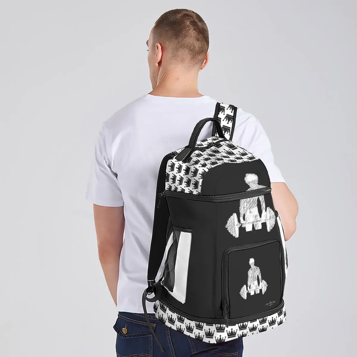 All-Over Print Multifunctional Backpack weightlifting, theme