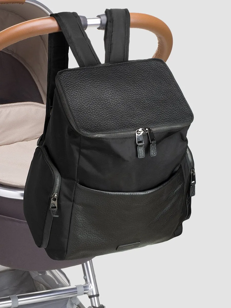 Alyssa Diaper Bag Black & Gunmetal Leather