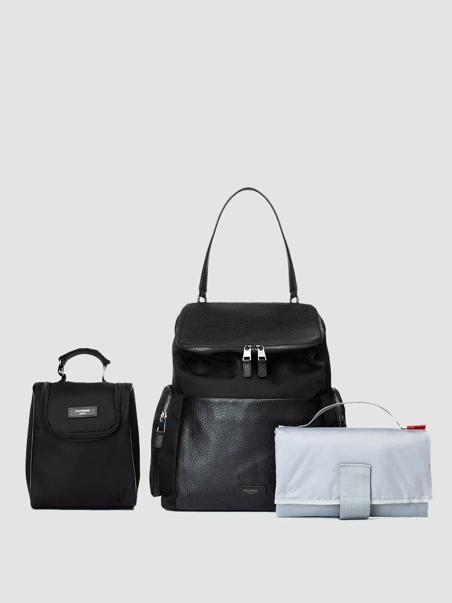 Alyssa Diaper Bag Black & Gunmetal Leather