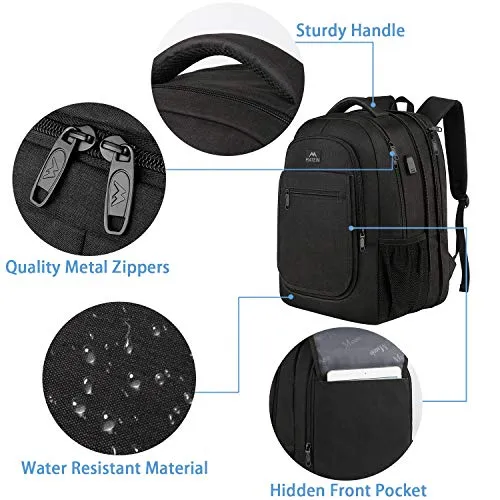 Backpack for School, Expandable 15.6 inch College Backpack for Boys Girls, Anti Theft Travel Backpack with USB Charging Port, Water Resistant Laptop Backpack Large Bookbag Gifts for Men Women, Black