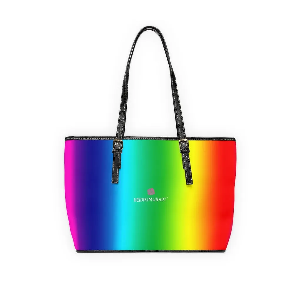 Best Rainbow Ombre Tote Bag, 17"x11"/ 16"x10" Designer Gay Pride PU Leather Shoulder Hand Bag