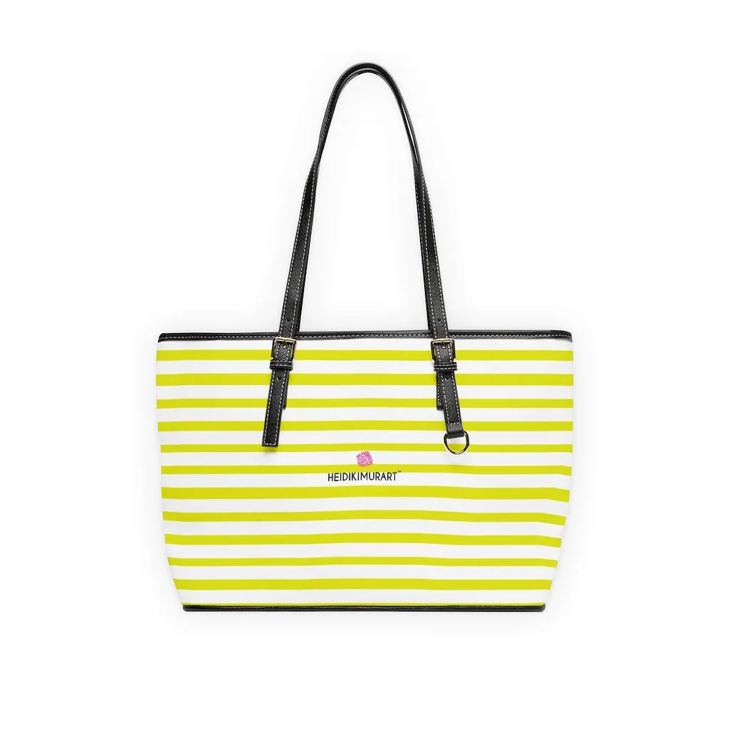 Best Yellow Striped Tote Bag, Best Designer PU Leather Shoulder Hand Work Bag 17"x11"/ 16"x10"