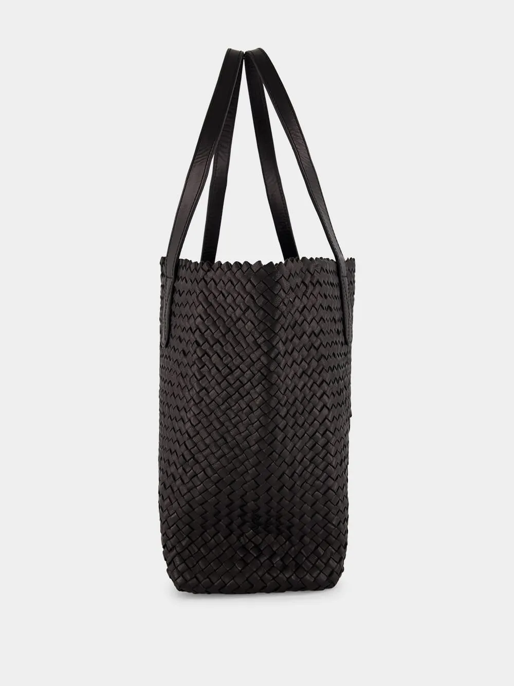 Black Woven Leather Shoulder Bag