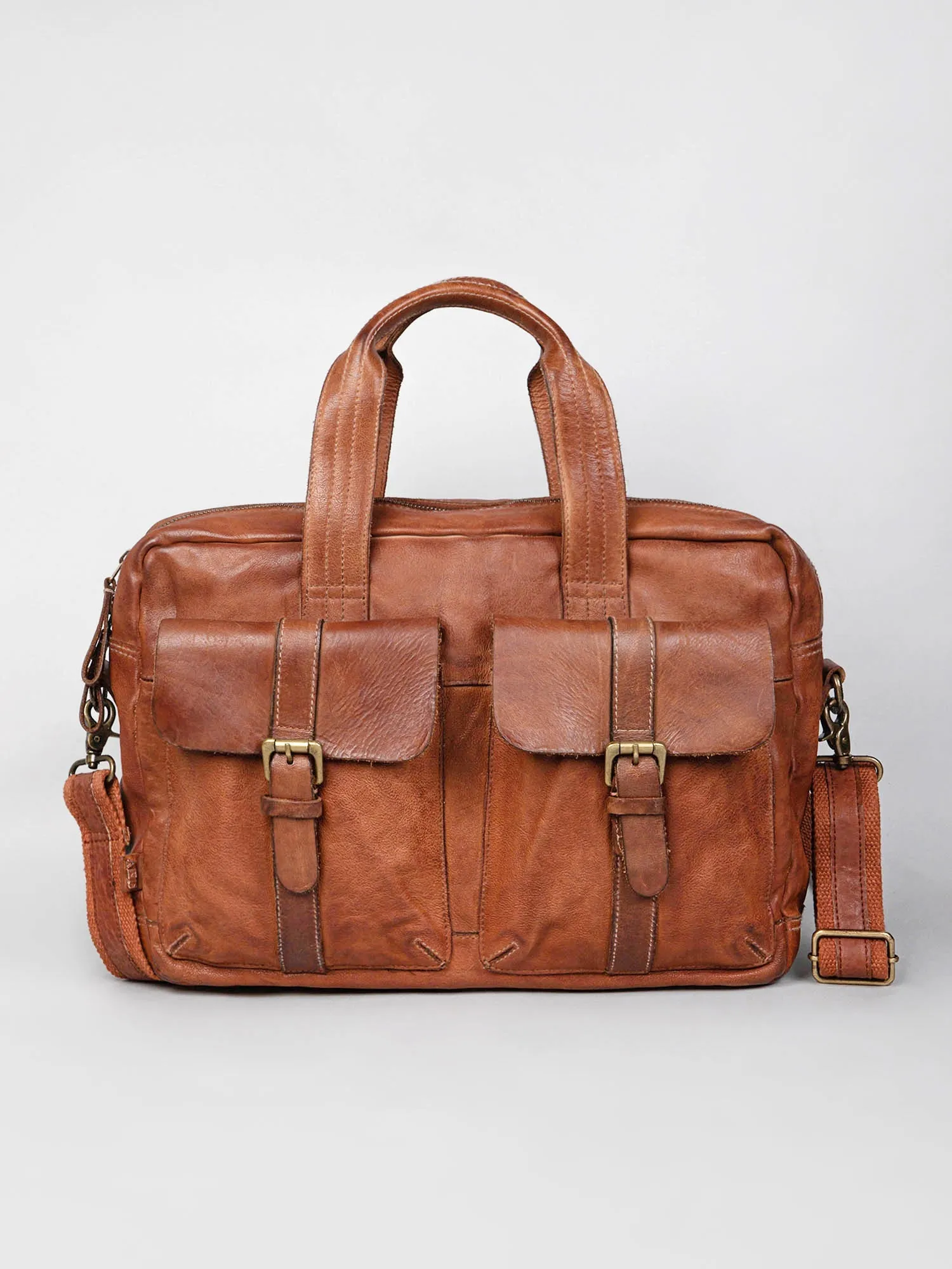 Cognac Vintage Leather Laptop Bag For Men & Women By Art N Vintage