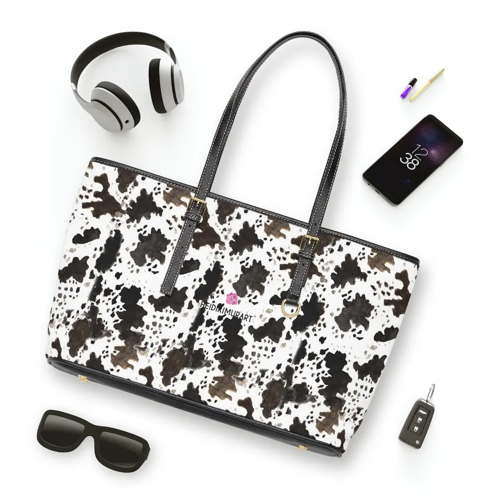 Cow Print Tote Bag, Animal Print Best PU Leather Shoulder Hand Work Bag 17"x11"/ 16"x10"