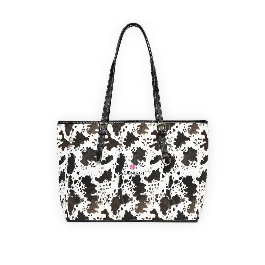 Cow Print Tote Bag, Animal Print Best PU Leather Shoulder Hand Work Bag 17"x11"/ 16"x10"