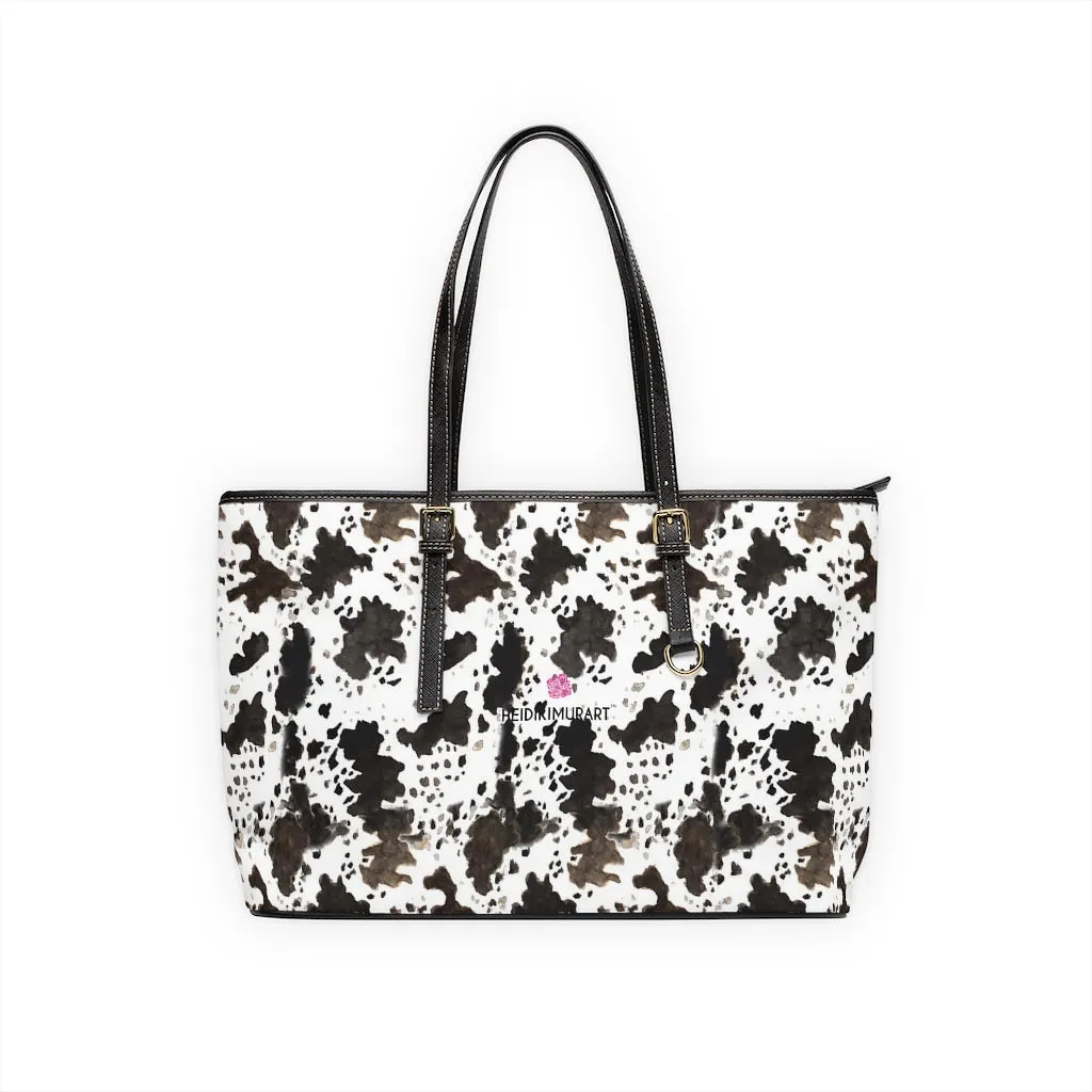 Cow Print Tote Bag, Animal Print Best PU Leather Shoulder Hand Work Bag 17"x11"/ 16"x10"