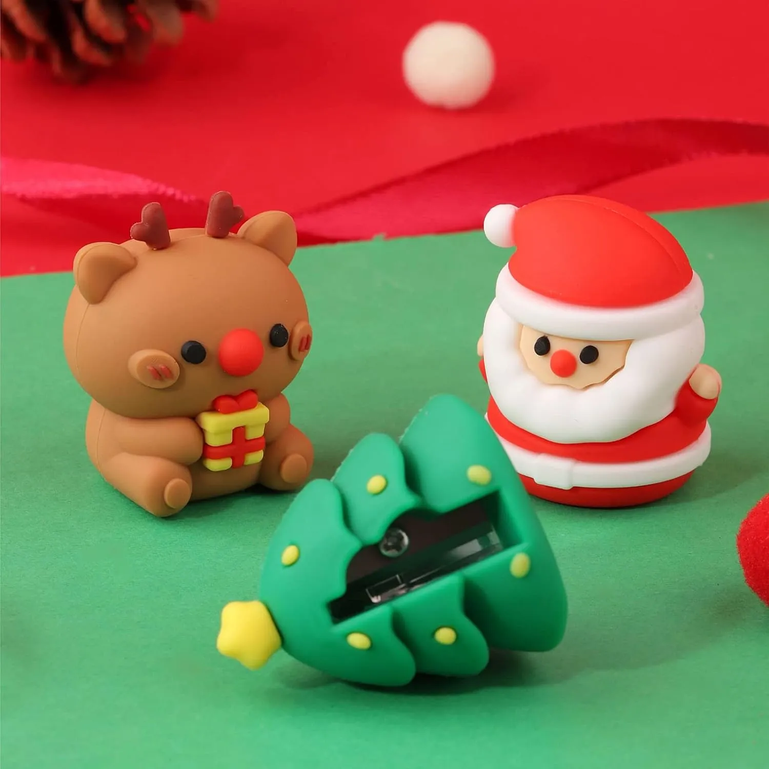 Cute Christmas Theme Silicone Pencil Sharpener - Pack of 2