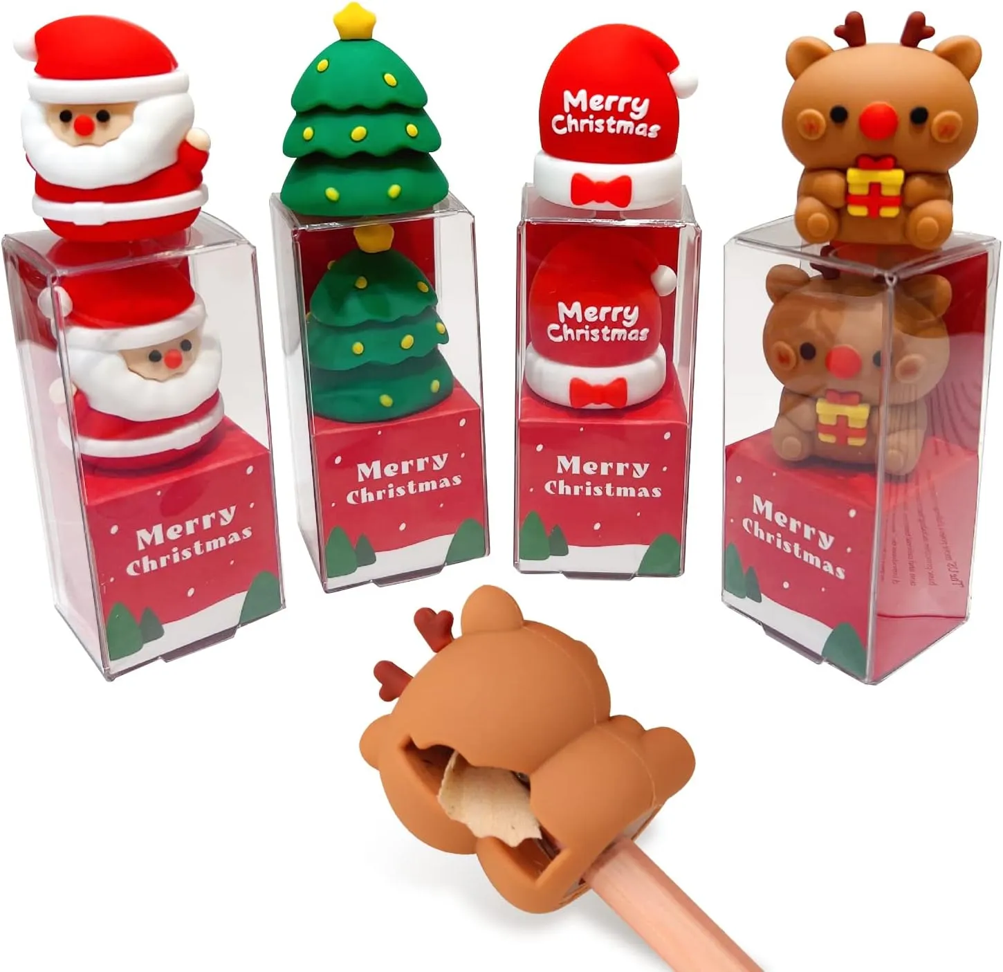 Cute Christmas Theme Silicone Pencil Sharpener - Pack of 2