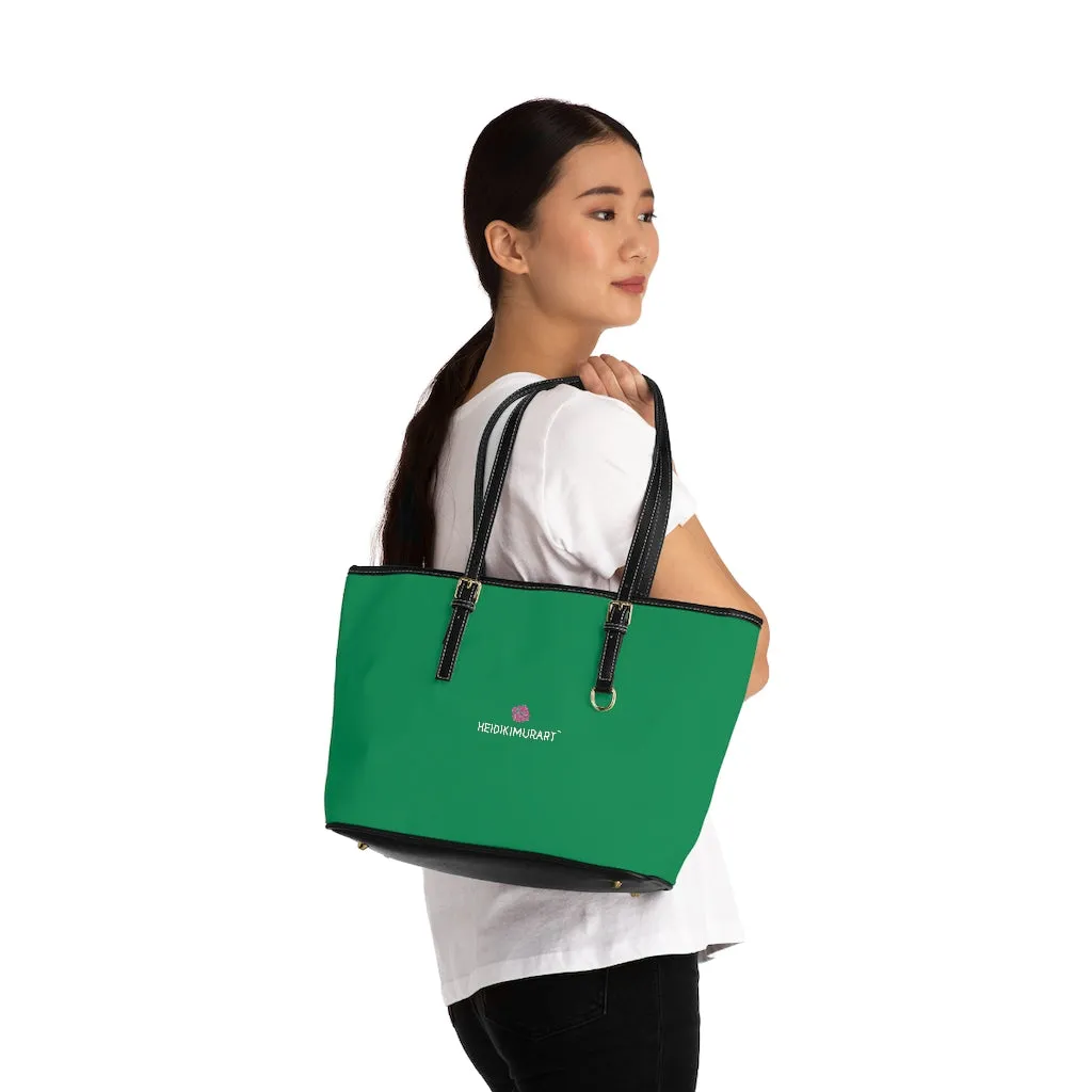 Dark Green Zipped Tote Bag, Solid Color Modern Essential Designer PU Leather Shoulder Bag For Ladies