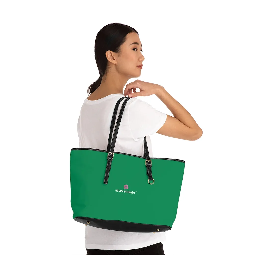 Dark Green Zipped Tote Bag, Solid Color Modern Essential Designer PU Leather Shoulder Bag For Ladies