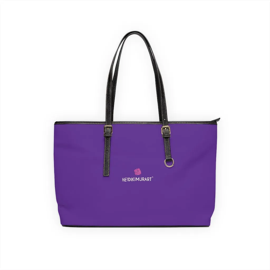 Dark Purple Zipped Tote Bag, Solid Color Modern Essential Designer PU Leather Shoulder Bag For Ladies