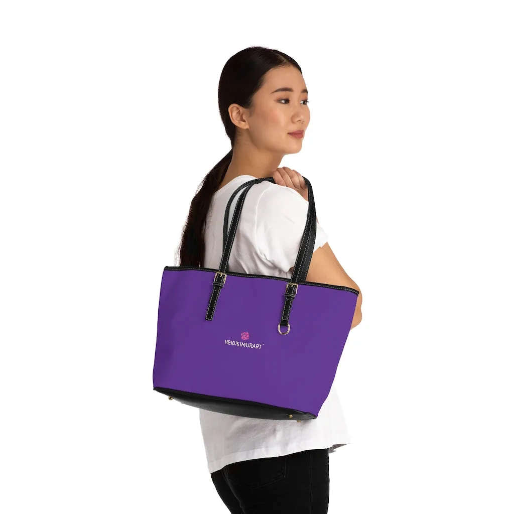 Dark Purple Zipped Tote Bag, Solid Color Modern Essential Designer PU Leather Shoulder Bag For Ladies