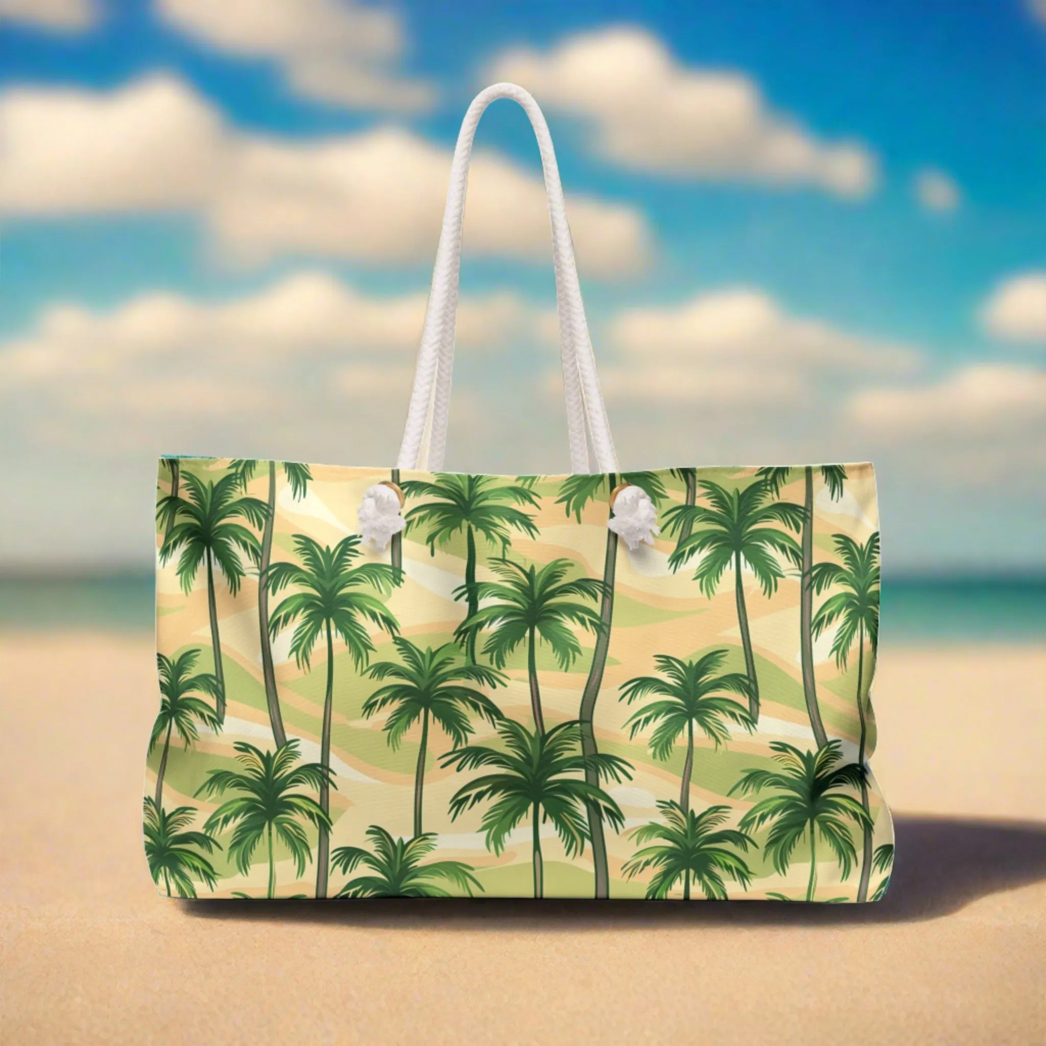 Deluxe Tropical Palms Beach & Tote Bag with Sandy Palm Tree Design (24" × 13" x 5.5")