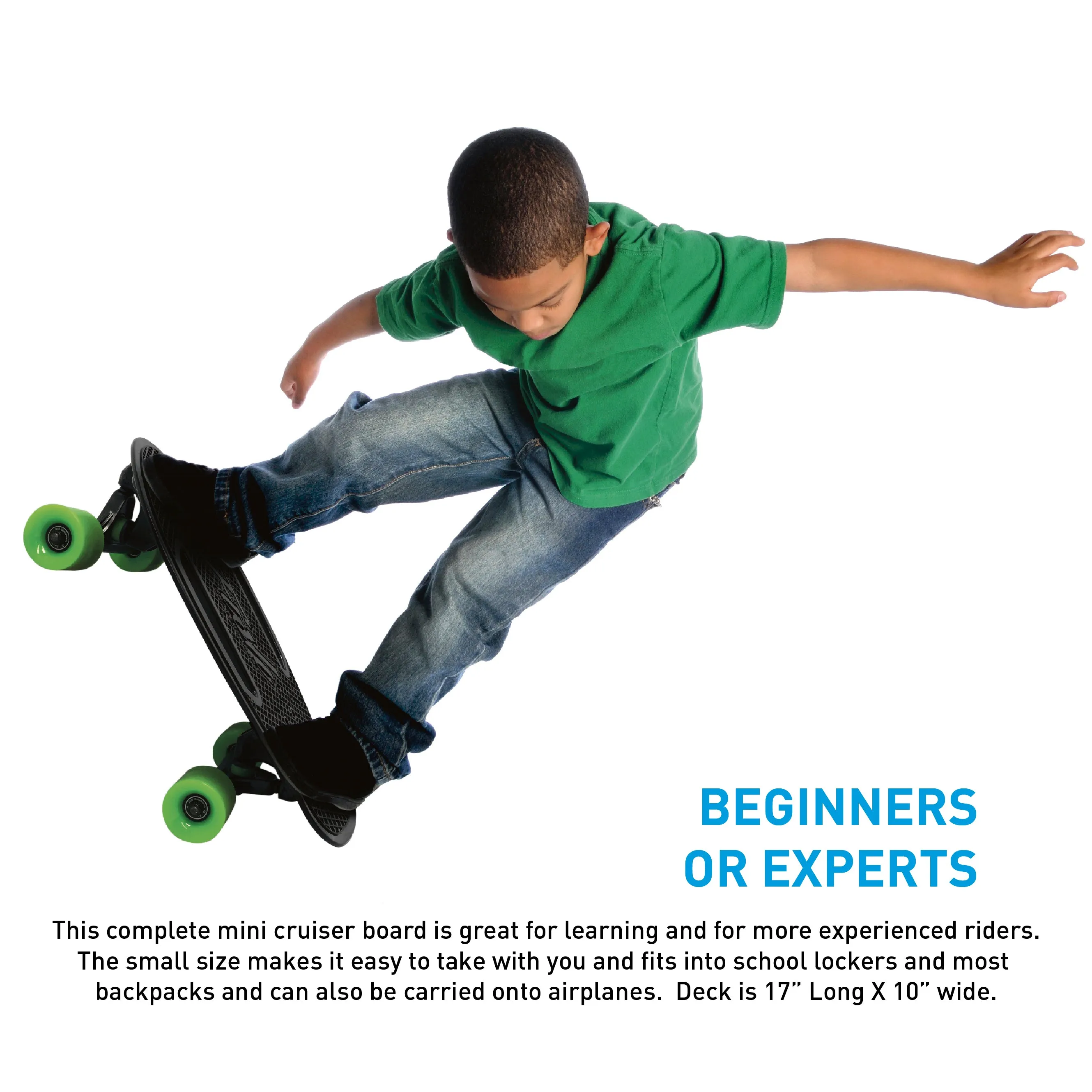 Fish Adults and Kids Skateboard – Mini Longboard Cruiser – Light Weight and Portable – Beginners to Experts, Green