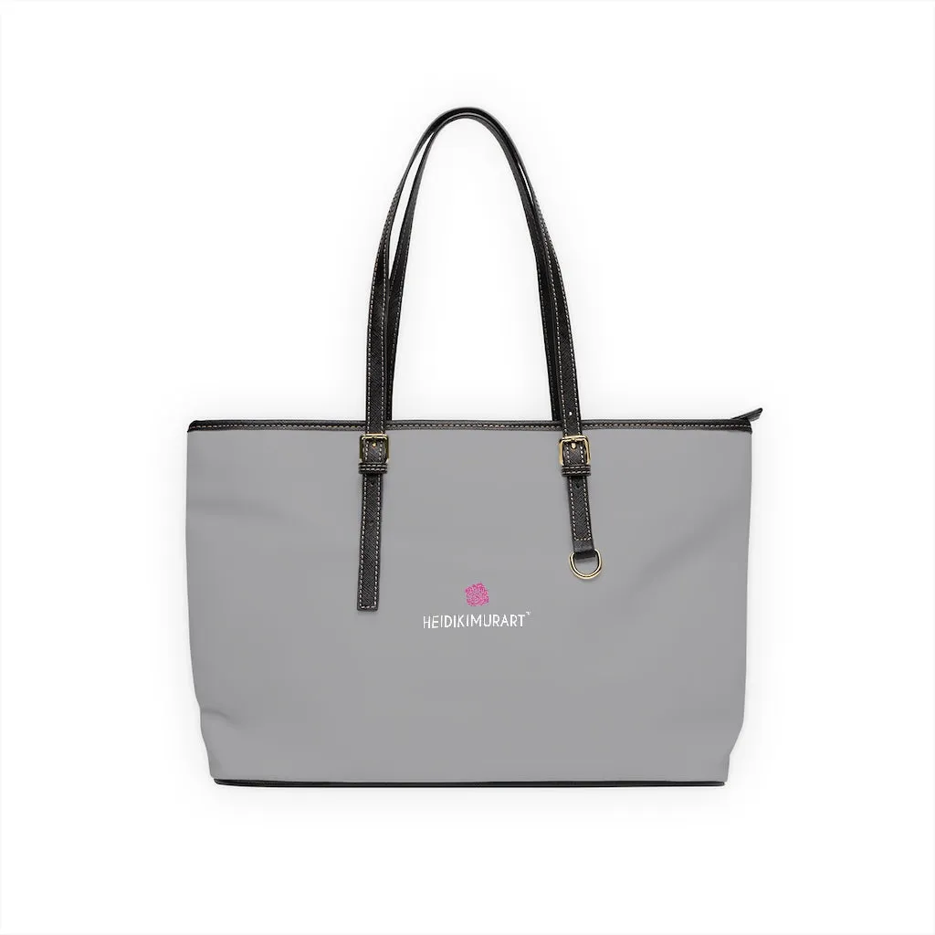 Gray Zipped Best Tote Bag, Solid Color Modern Essential Designer PU Leather Shoulder Bag For Ladies