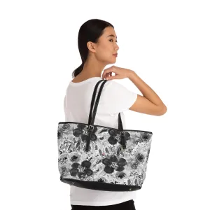 Grey Floral Rose Tote Bag, Flower Print Best Designer Women's PU Leather Shoulder Hand Work Bag