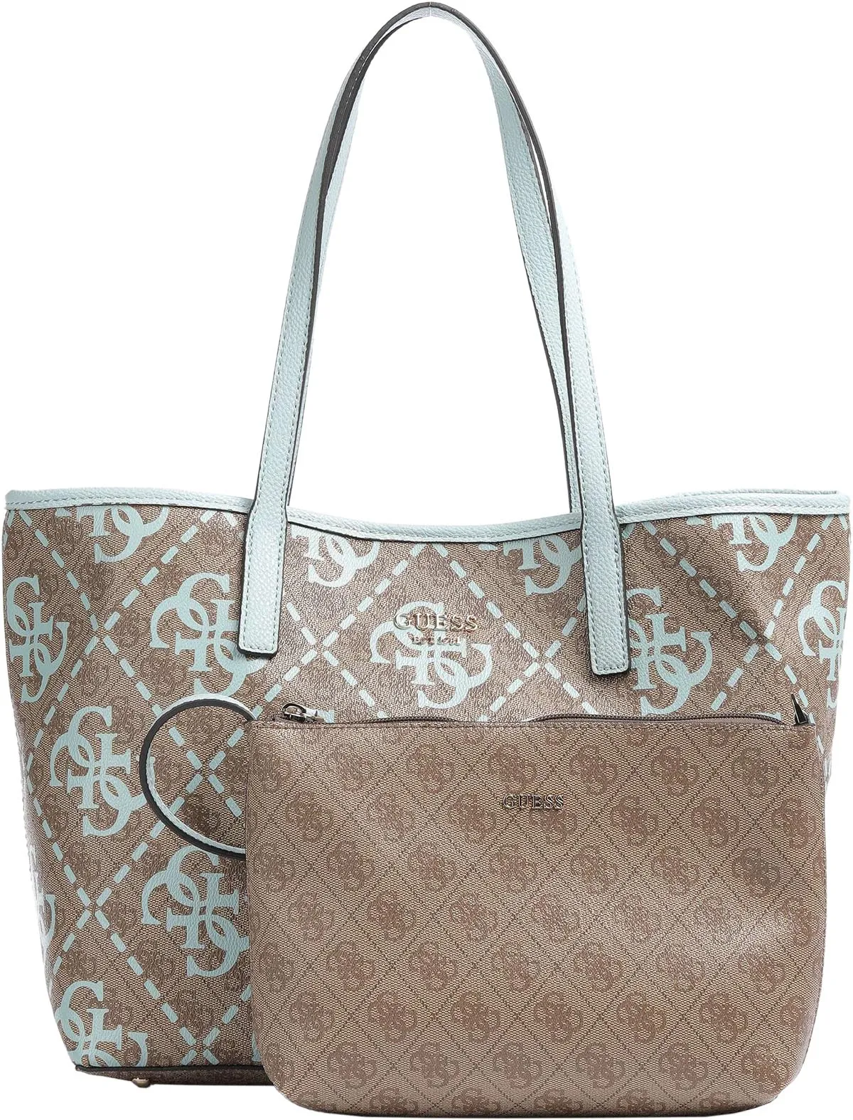 Guess Vikky Large Tote Bag 2 in 1 In Brown Blue For Women