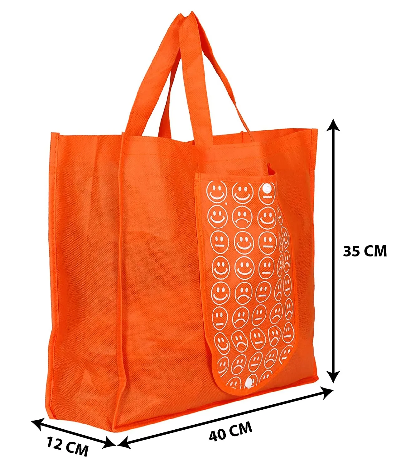 Heart Home Non-Woven Foldable Shopping Bag|Reusable Travel Tote Bag|Gift Bag|Grocery Bag For Vegetable|One Small Pocket|Pack of 2 (Green & Orange)