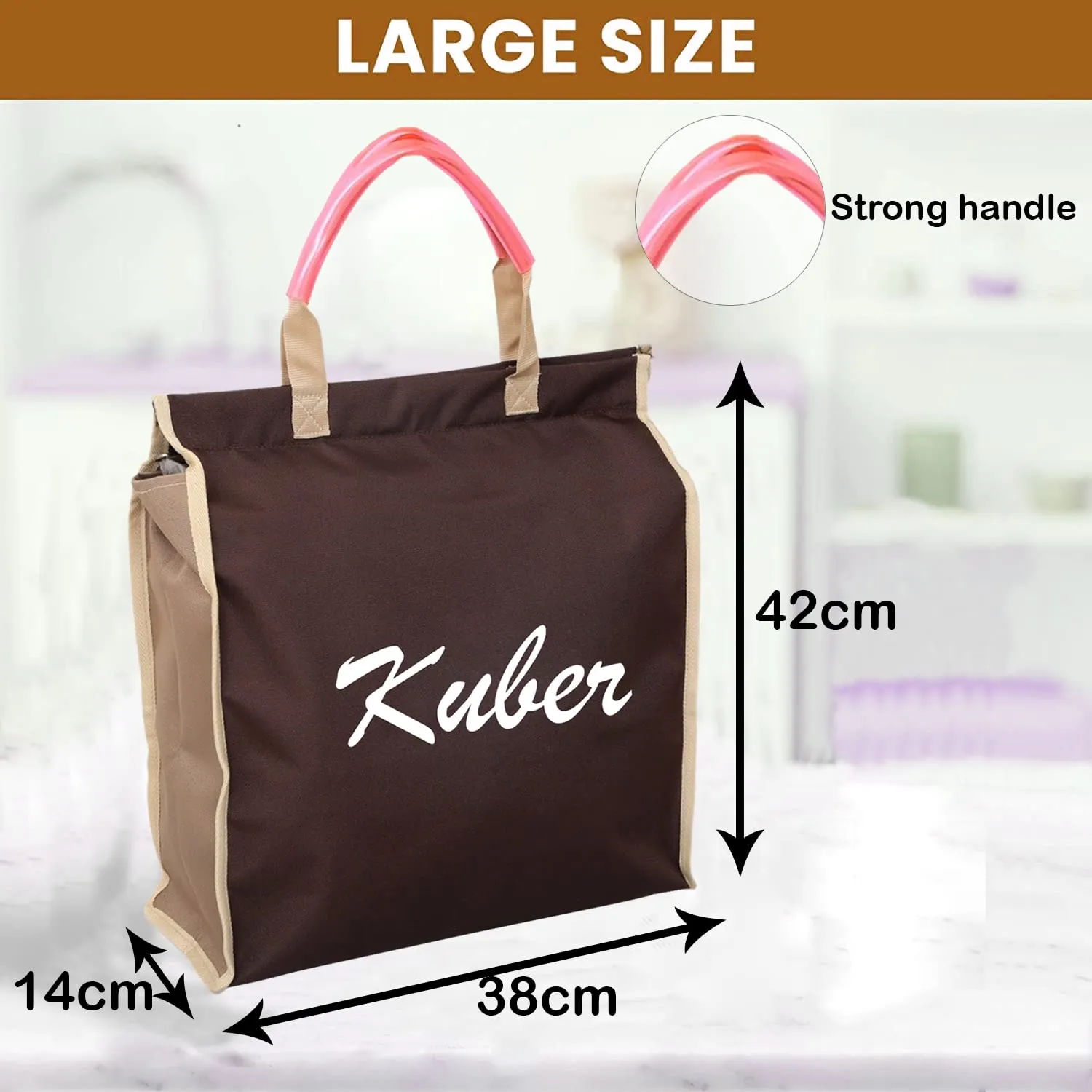 Heart Home Shopping Bag|Rexine Foldable Grocery Bag|Reusable Vegetable Bag with Inside Small Pocket & Handle (Brown)