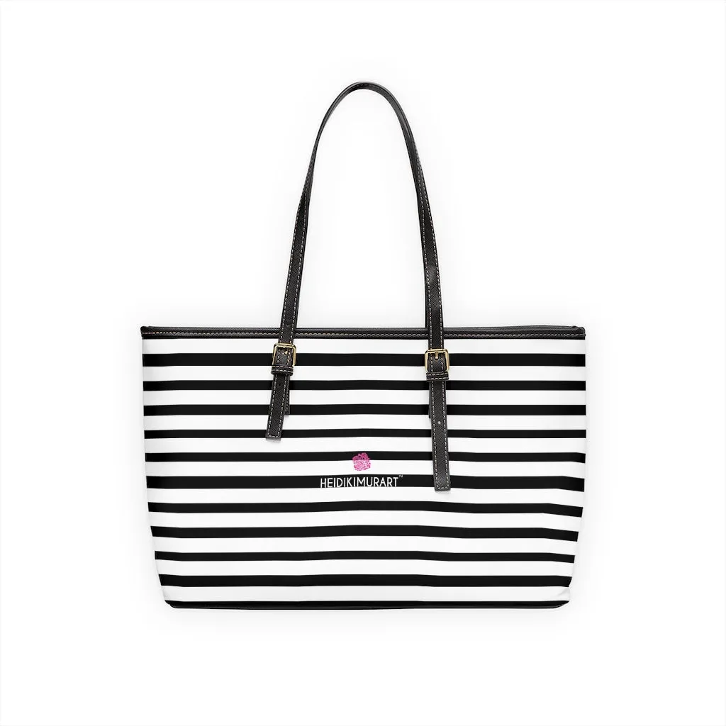 Horizontal Stripes Best Tote Bag, 17"x11"/ 16"x10" Designer Striped PU Leather Shoulder Hand Bag