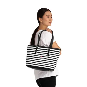 Horizontal Stripes Best Tote Bag, 17"x11"/ 16"x10" Designer Striped PU Leather Shoulder Hand Bag