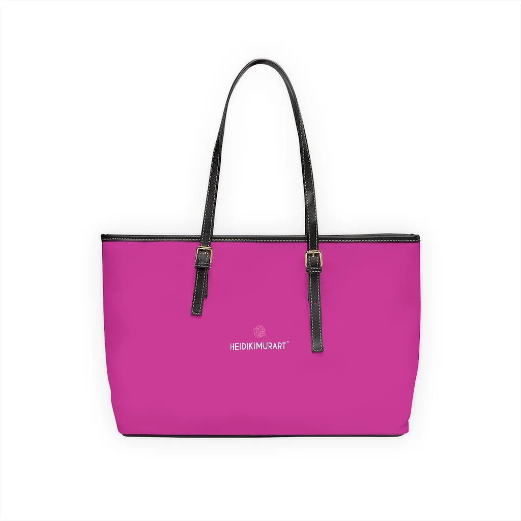 Hot Pink Zipped Tote Bag, Solid Color Modern Essential Designer PU Leather Shoulder Bag For Ladies