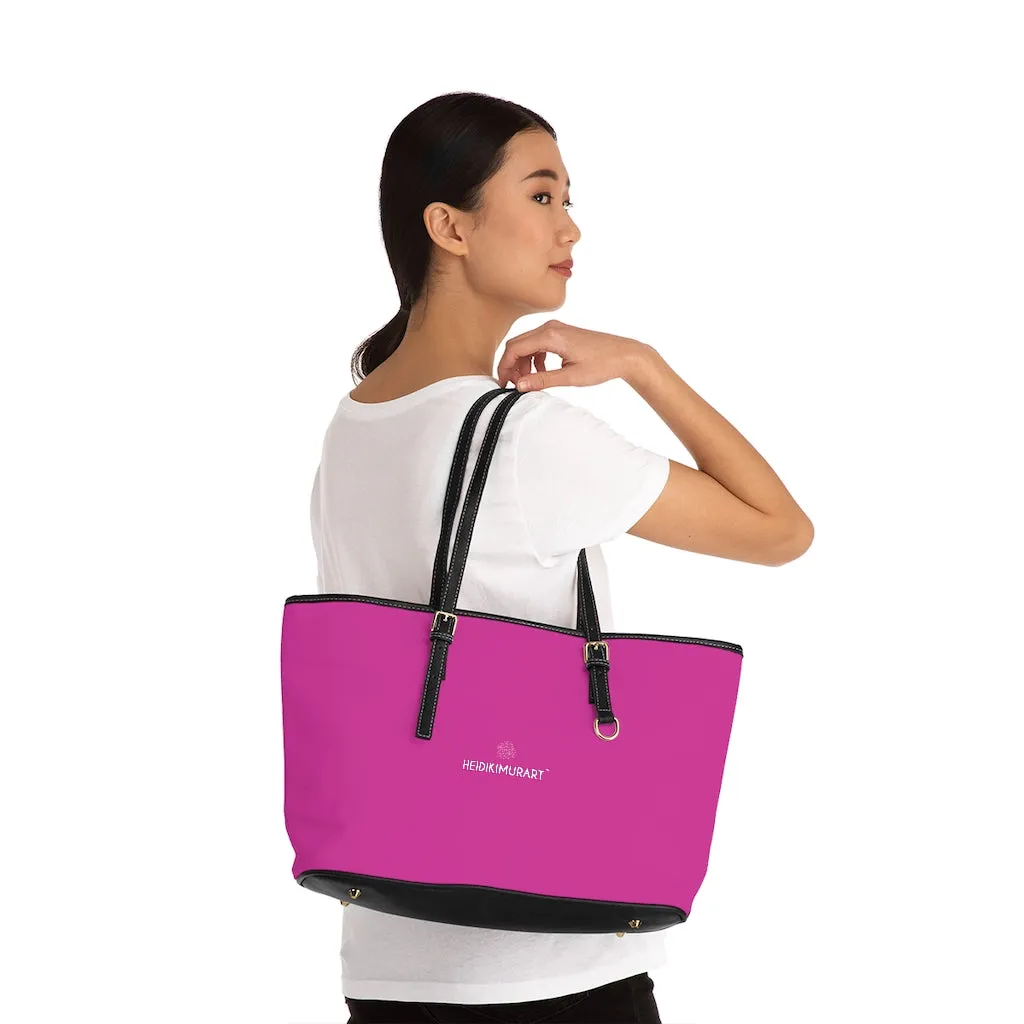 Hot Pink Zipped Tote Bag, Solid Color Modern Essential Designer PU Leather Shoulder Bag For Ladies