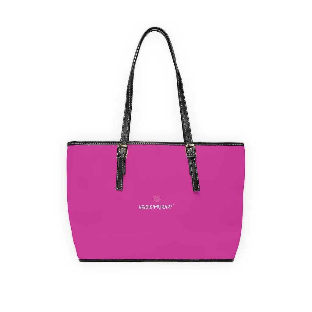 Hot Pink Zipped Tote Bag, Solid Color Modern Essential Designer PU Leather Shoulder Bag For Ladies