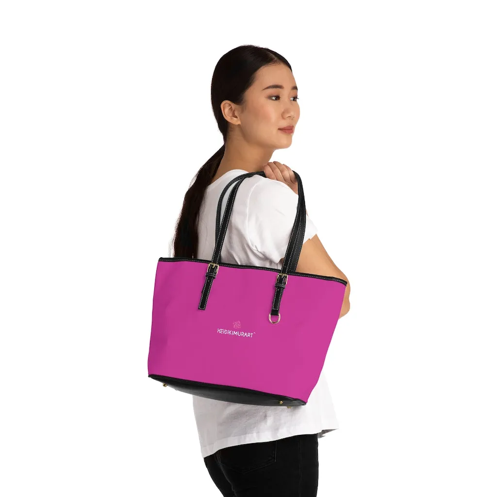 Hot Pink Zipped Tote Bag, Solid Color Modern Essential Designer PU Leather Shoulder Bag For Ladies