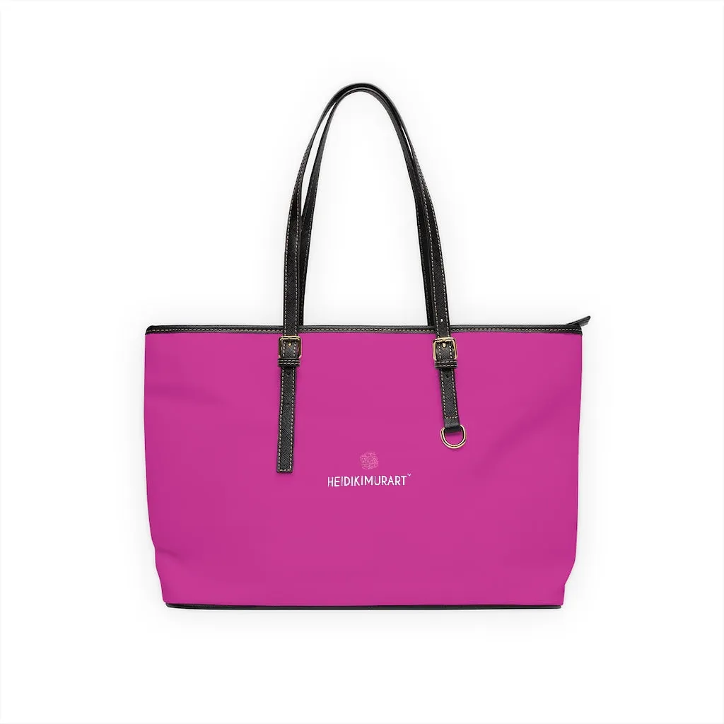 Hot Pink Zipped Tote Bag, Solid Color Modern Essential Designer PU Leather Shoulder Bag For Ladies