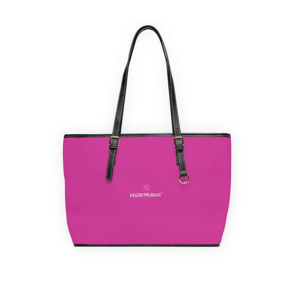 Hot Pink Zipped Tote Bag, Solid Color Modern Essential Designer PU Leather Shoulder Bag For Ladies