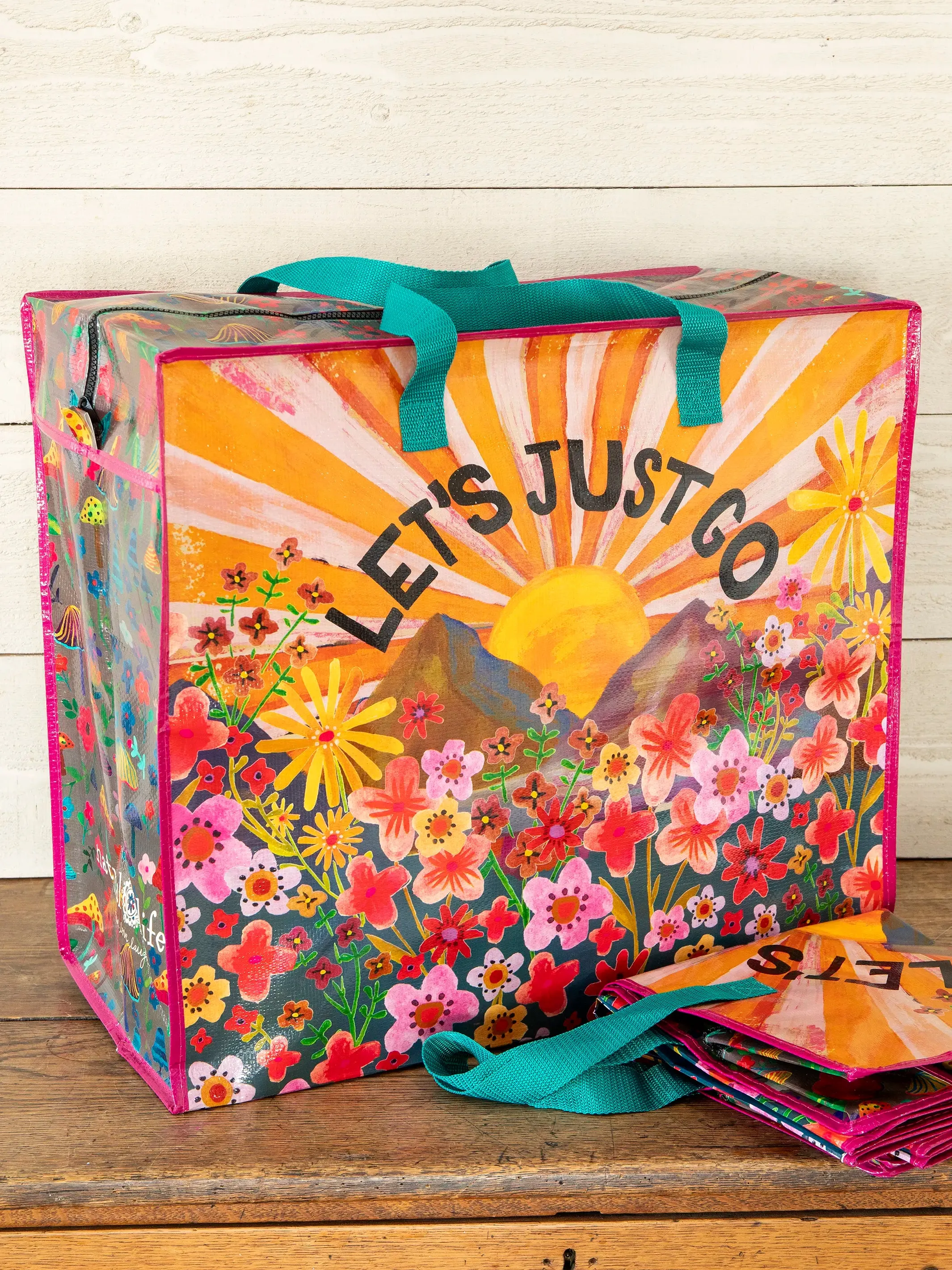 Jumbo Zippered Tote Bag - Let's Just Go