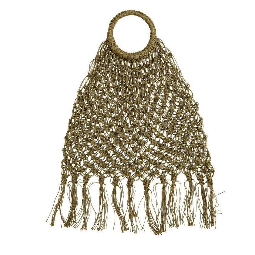 Jute Macrame Bag with Fringe - Natural or Green