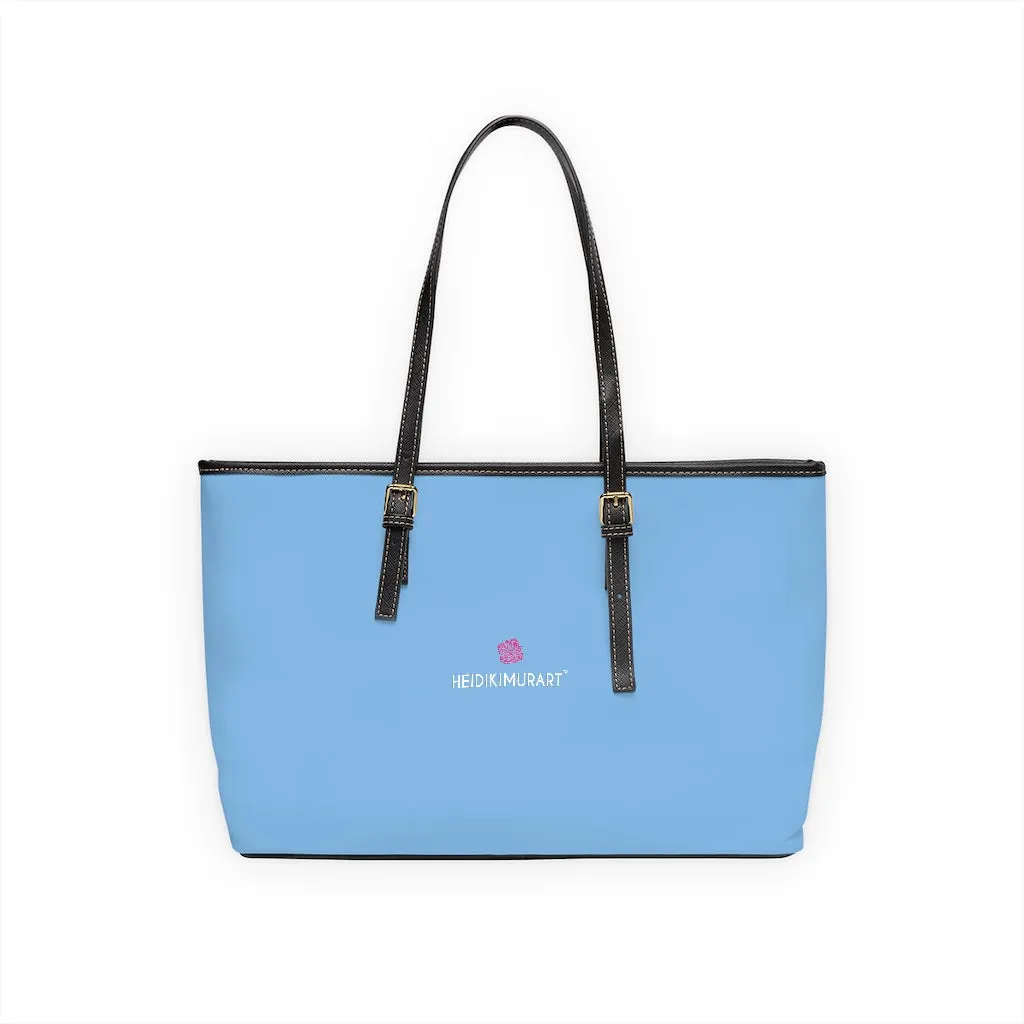 Light Blue Zipped Tote Bag, Solid Color Modern Essential Designer PU Leather Shoulder Bag For Ladies