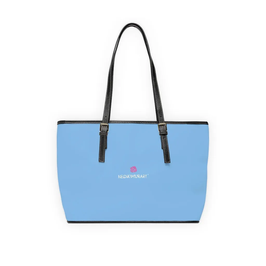 Light Blue Zipped Tote Bag, Solid Color Modern Essential Designer PU Leather Shoulder Bag For Ladies