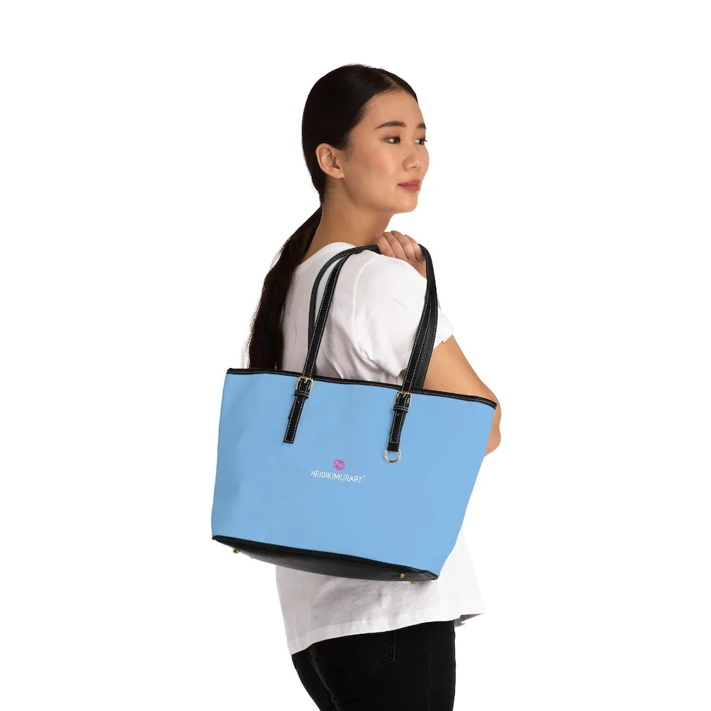 Light Blue Zipped Tote Bag, Solid Color Modern Essential Designer PU Leather Shoulder Bag For Ladies