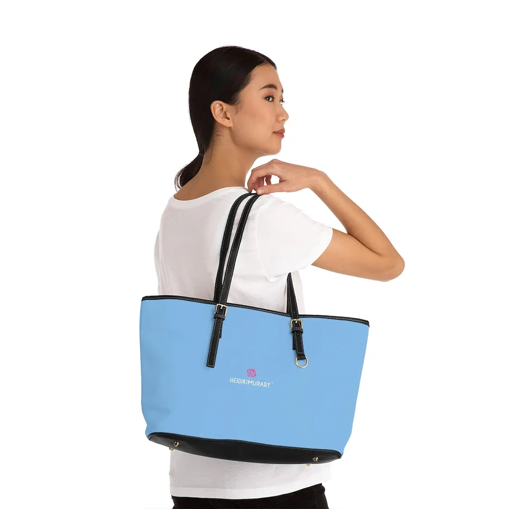 Light Blue Zipped Tote Bag, Solid Color Modern Essential Designer PU Leather Shoulder Bag For Ladies