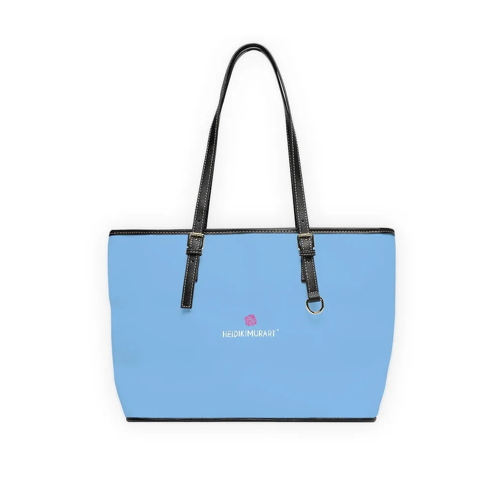 Light Blue Zipped Tote Bag, Solid Color Modern Essential Designer PU Leather Shoulder Bag For Ladies