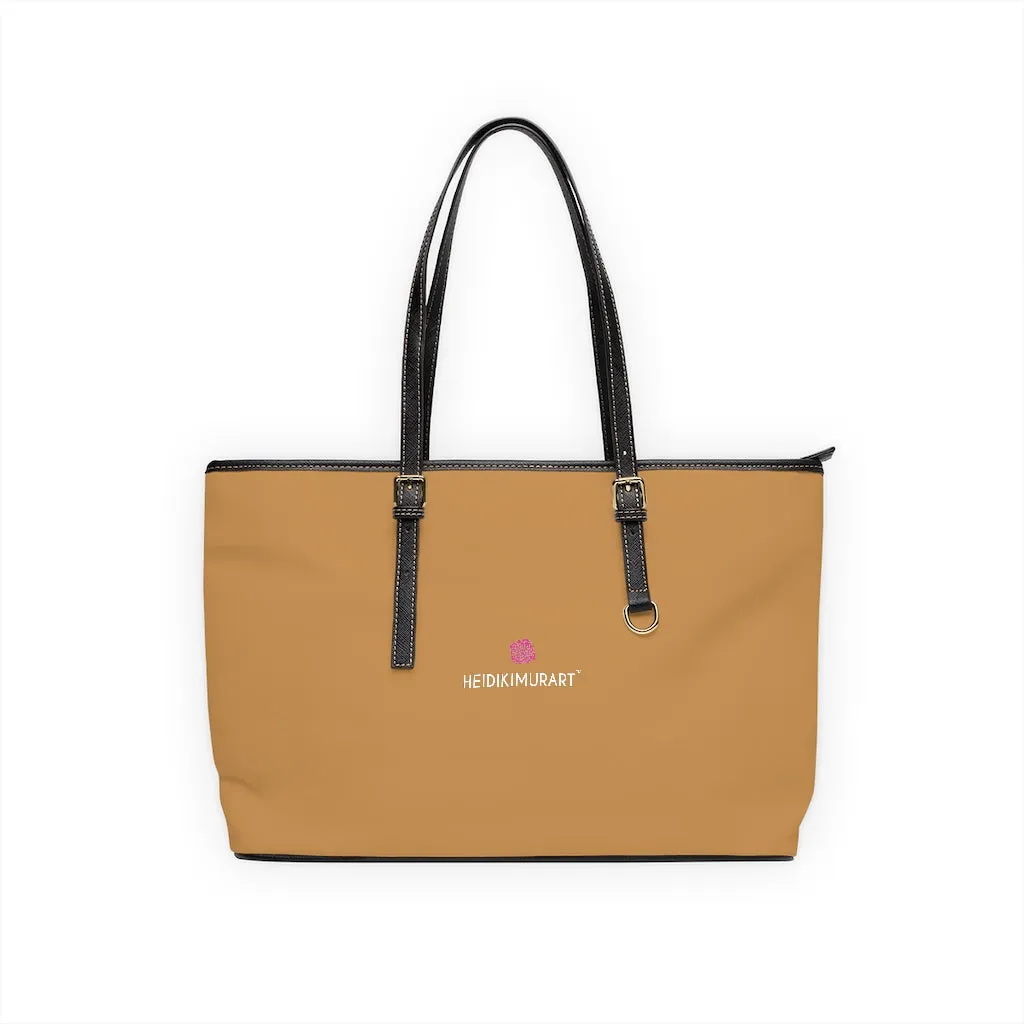 Light Brown Zipped Tote Bag, Solid Color Modern Essential Designer PU Leather Shoulder Bag For Ladies