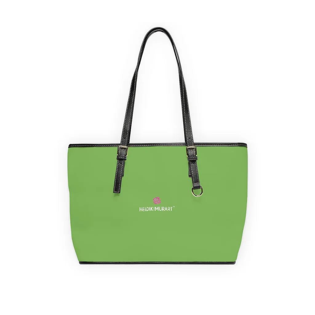 Light Green Zipped Tote Bag, Solid Color Modern Essential Designer PU Leather Shoulder Bag For Ladies