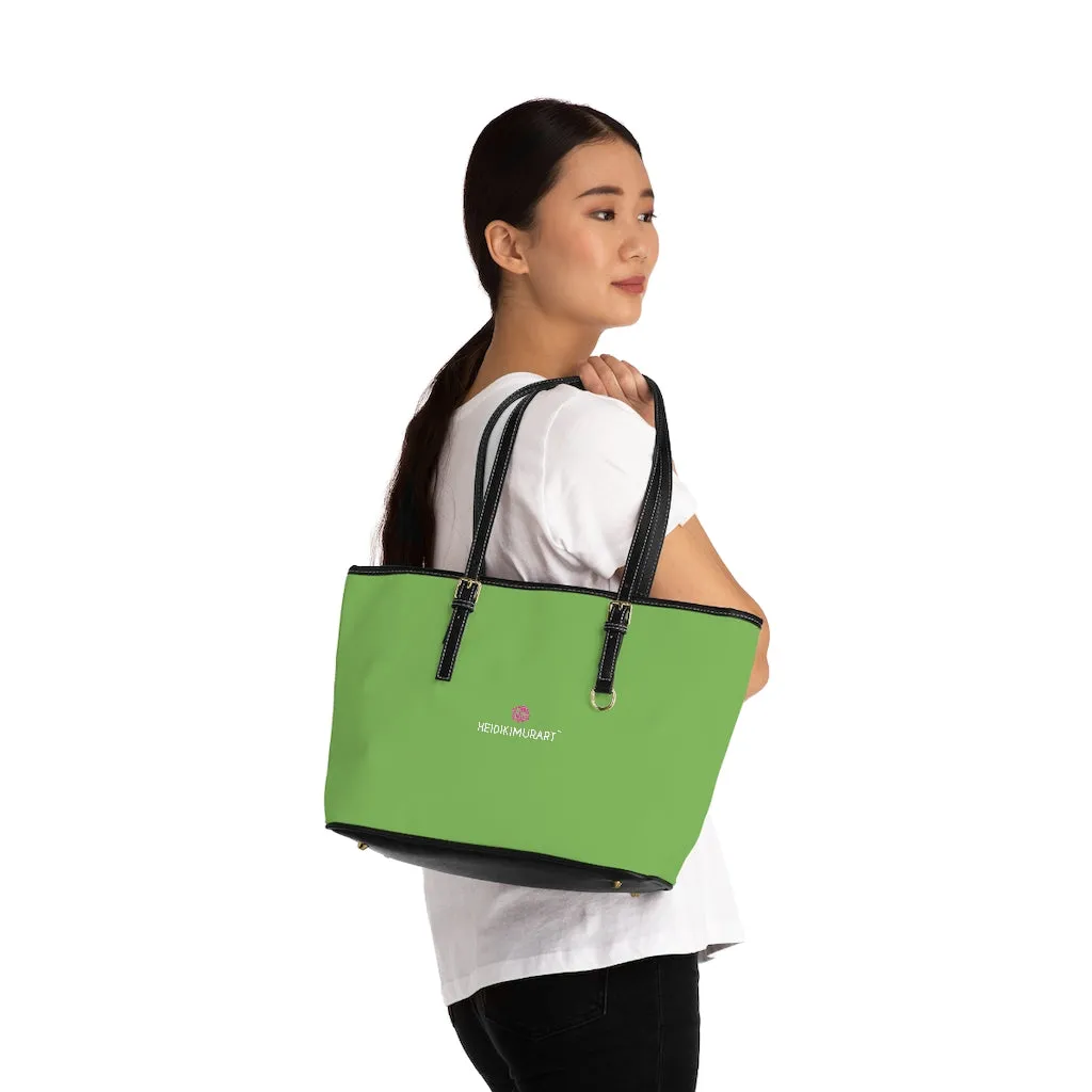 Light Green Zipped Tote Bag, Solid Color Modern Essential Designer PU Leather Shoulder Bag For Ladies