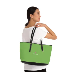 Light Green Zipped Tote Bag, Solid Color Modern Essential Designer PU Leather Shoulder Bag For Ladies