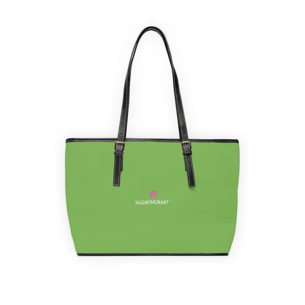 Light Green Zipped Tote Bag, Solid Color Modern Essential Designer PU Leather Shoulder Bag For Ladies