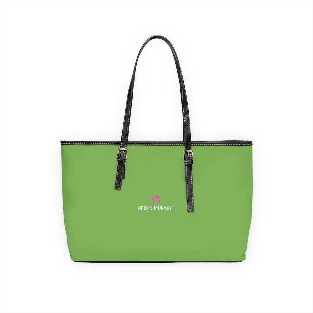 Light Green Zipped Tote Bag, Solid Color Modern Essential Designer PU Leather Shoulder Bag For Ladies