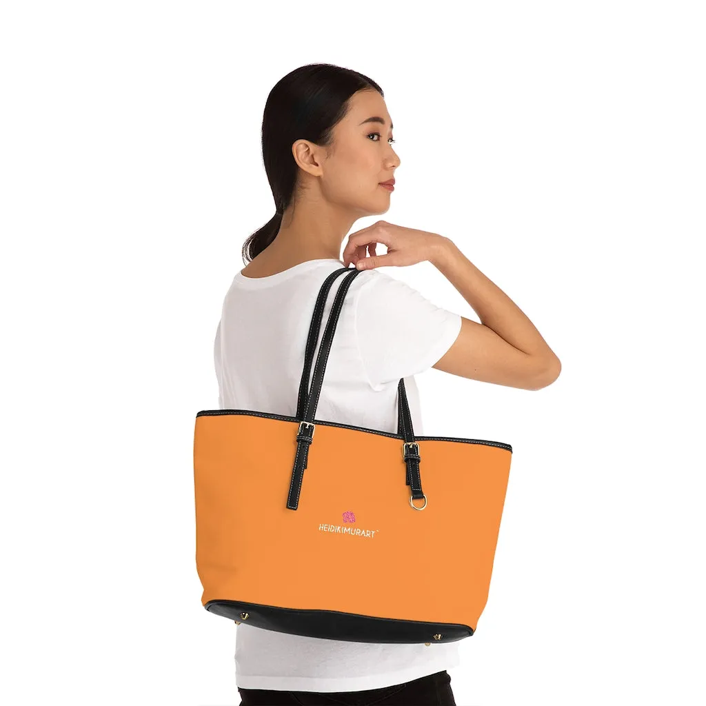 Light Orange Zipped Tote Bag, Solid Color Modern Essential Designer PU Leather Shoulder Bag For Ladies