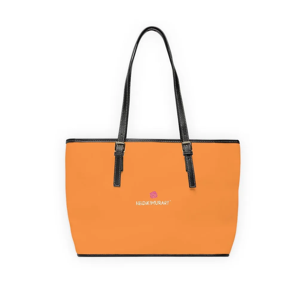 Light Orange Zipped Tote Bag, Solid Color Modern Essential Designer PU Leather Shoulder Bag For Ladies