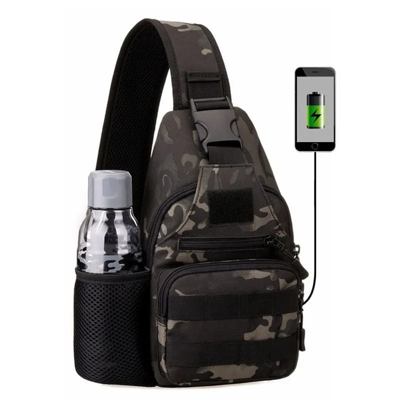 Molle Single Shoulder Sling Chest Backpack with USB Charging