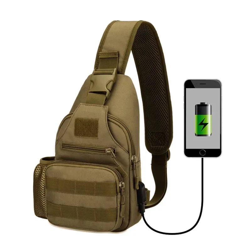 Molle Single Shoulder Sling Chest Backpack with USB Charging