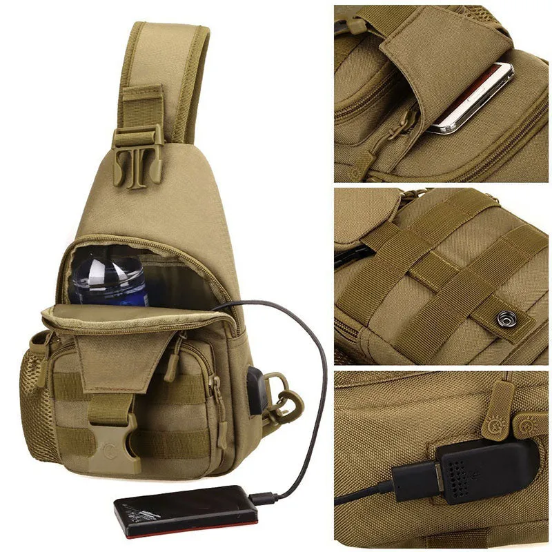 Molle Single Shoulder Sling Chest Backpack with USB Charging